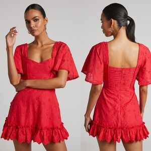 NWT Showpo Fancy A Spritz Square Neck Mini Dress Red.    24